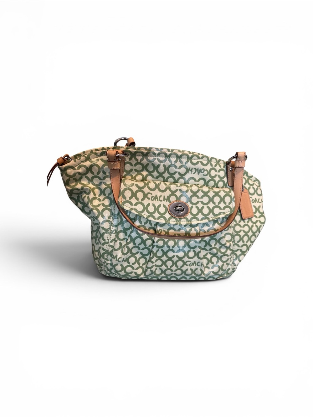 Coach Green Signature Logo Shoulder Bag with Tan Trim